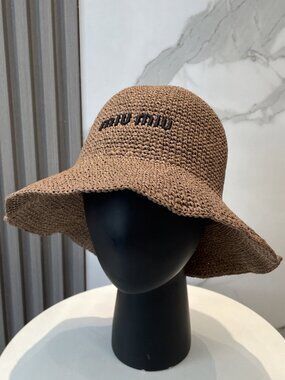 Miu Miu Women's Brown Raffia Bucket Hat